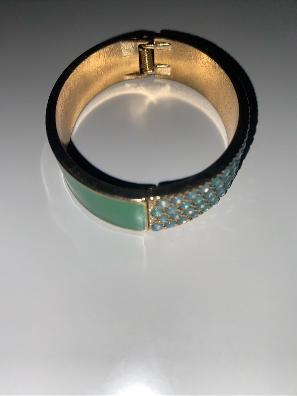 Gold-Tone Blue Pave Crystal Hinged Bangle Bracelet - Picture 6 of 6